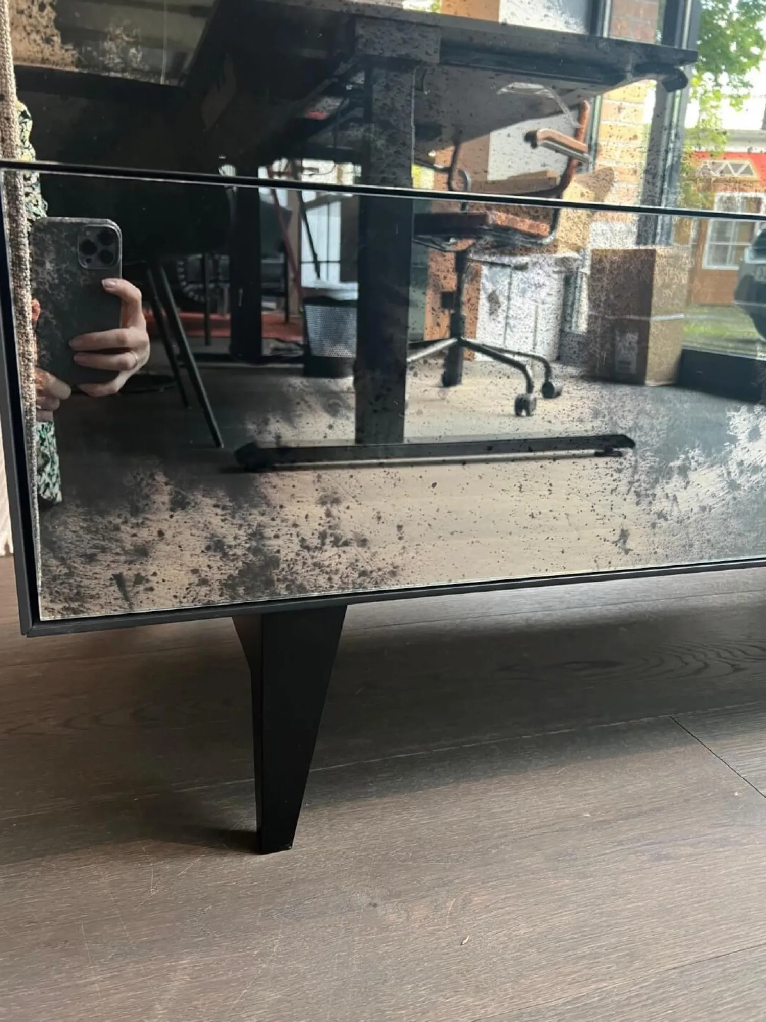 Piure Vitrinen & Highboards|Schrank Nex Glamour Korpus Mattlack 43 Coal Fronten Spiegelglas 02 Luna