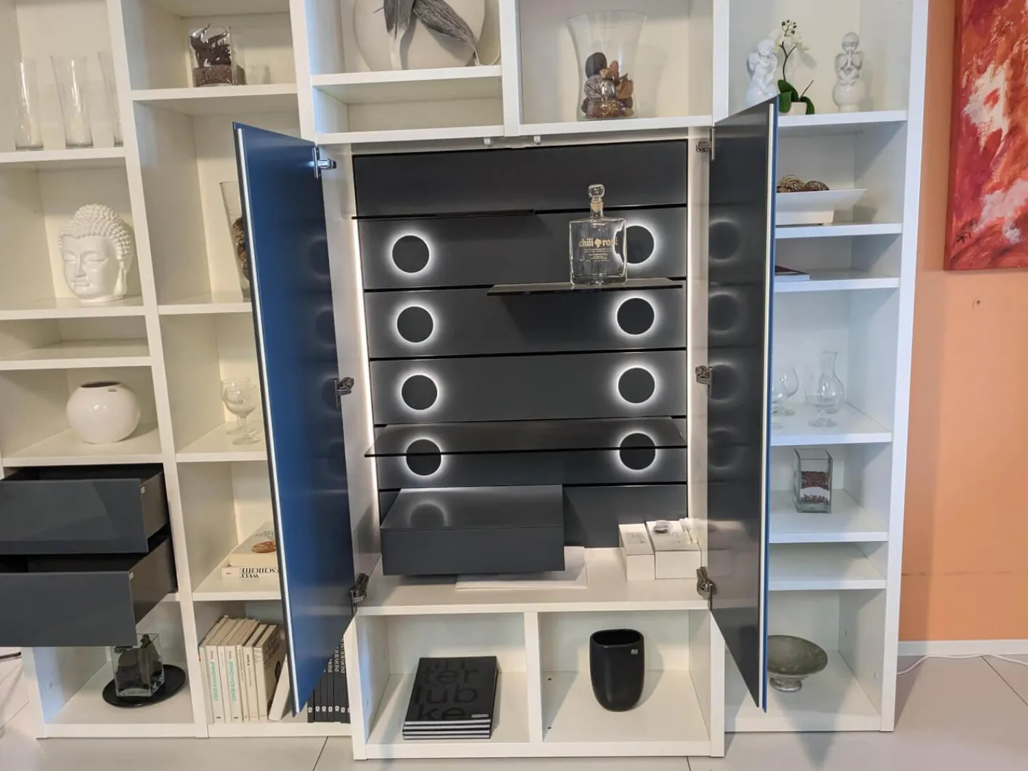 Interlübke Wohnwände & Tv-Lowboards|Schrank Studimo Klarglas Optiwhite Graphit Korpus Schneeweiß M03