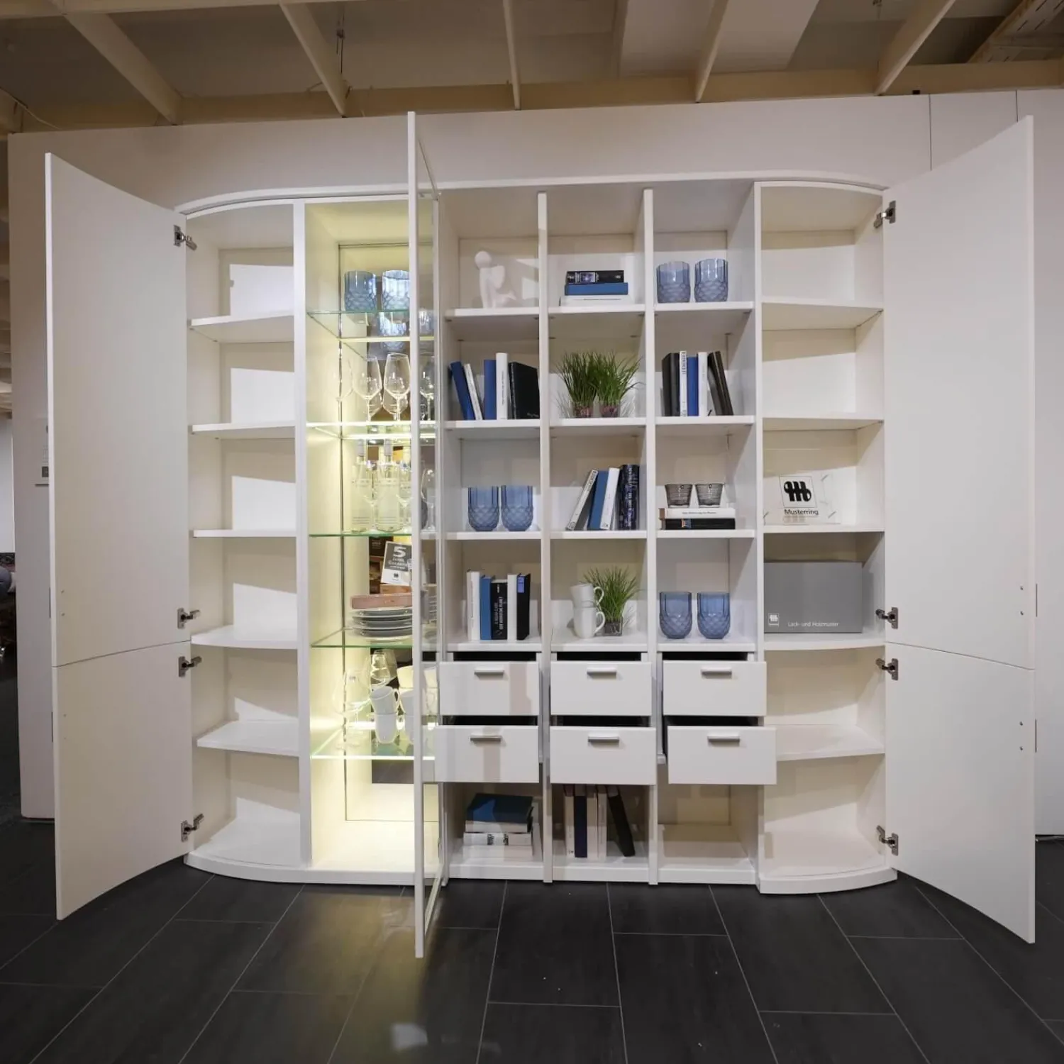 Rietberger Möbelwerke Regale|Schrank System Kira 24365 Lack Weiß Inklusive Beleuchtung Mit Funkfernbedienung