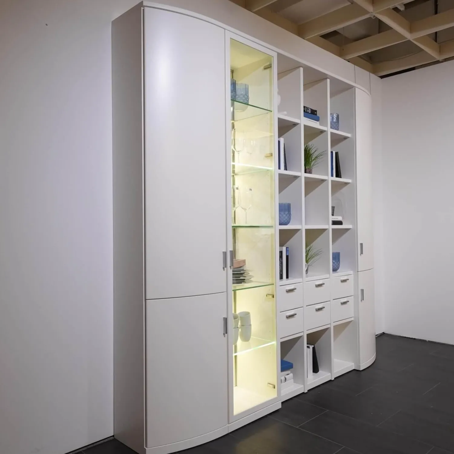 Rietberger Möbelwerke Regale|Schrank System Kira 24365 Lack Weiß Inklusive Beleuchtung Mit Funkfernbedienung