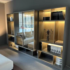 Molteni & C Wohnwände & Tv-Lowboards|Schrank Systemwand 505 Up System Holz Dolomitgrau Glas Transparent Stopsol mit Beleuchtungskit Schuko