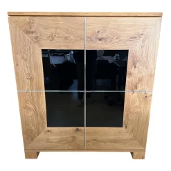 Scholtissek Vitrinen & Highboards|Schrank Varus Knorrige Eiche Natur Geölt Fronten Glas 9005 Schwarz Glänzend Mit Edelstahlkanten