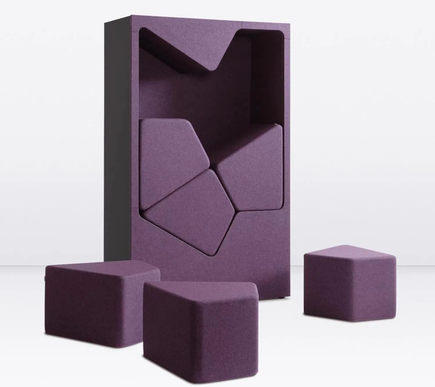 WernerWorks Regale & Container|Schrankkoje Parkour Eisscholle Rückwand Beidseitiger Stoff Wolle Camira Blazer Holyoke CUZ 2T Violett Außenkorpus Schwarz Inklusive Sechs Hocker