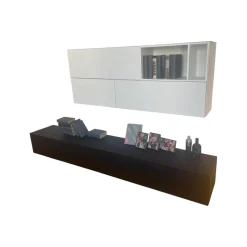 ArtigianMobili Wohnwände & Tv-Lowboards|Schrankkombination Titolo Hängeelement Lack Weiß Bodenelement Glas Schwarz
