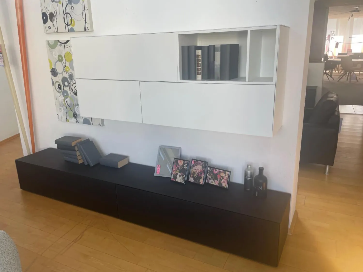 ArtigianMobili Wohnwände & Tv-Lowboards|Schrankkombination Titolo Hängeelement Lack Weiß Bodenelement Glas Schwarz