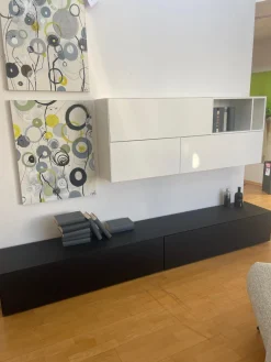 ArtigianMobili Wohnwände & Tv-Lowboards|Schrankkombination Titolo Hängeelement Lack Weiß Bodenelement Glas Schwarz