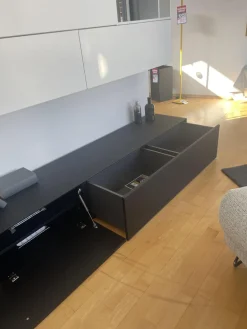 ArtigianMobili Wohnwände & Tv-Lowboards|Schrankkombination Titolo Hängeelement Lack Weiß Bodenelement Glas Schwarz