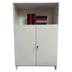 Mauser Vitrinen & Highboards|Schrankkombination Xitan S Aluminium Tablett RAL 9010 Reinweiß Einlegeplatten 4023 Nero