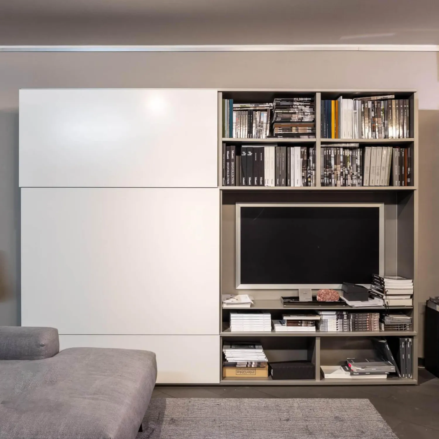 Interlübke Wohnwände & Tv-Lowboards|Schrankwand Studimo Lack Silbergrau Metallic Schiebetüren Lack Schneeweiß