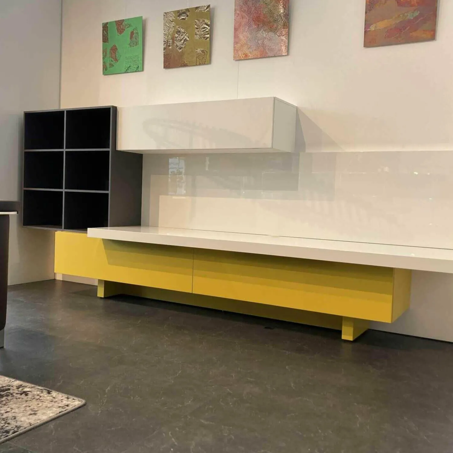 Lema Wohnwände & Tv-Lowboards|Schrankwand T030 Holz Gelb Grau Weiß Lackiert