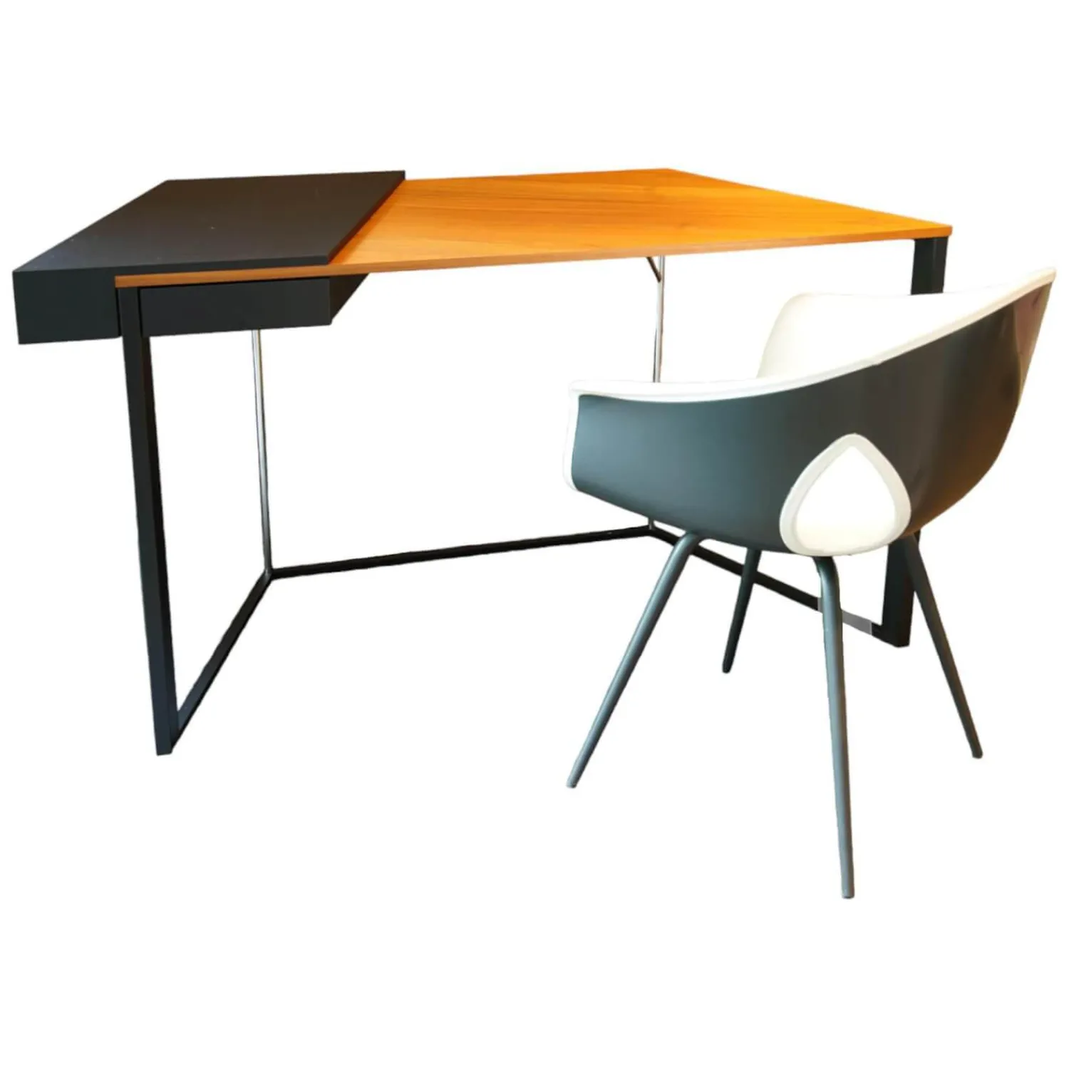 Cattelan Italia Schreibtische & Sekretäre|Schreibtisch Clarion Platte Geprägtes MDF Und Nussbaum Gestell Stahl Schwarz Inklusive Sessel Ginger Ale