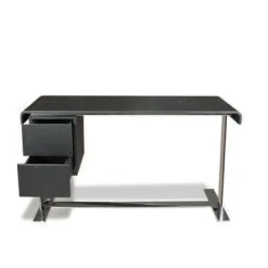 B&B Italia Schreibtische & Sekretäre|Schreibtisch Eileen Kernleder Schwarz Ladenelement Eiche Schwarz Gebeizt Gestell Glänzend Verchromt