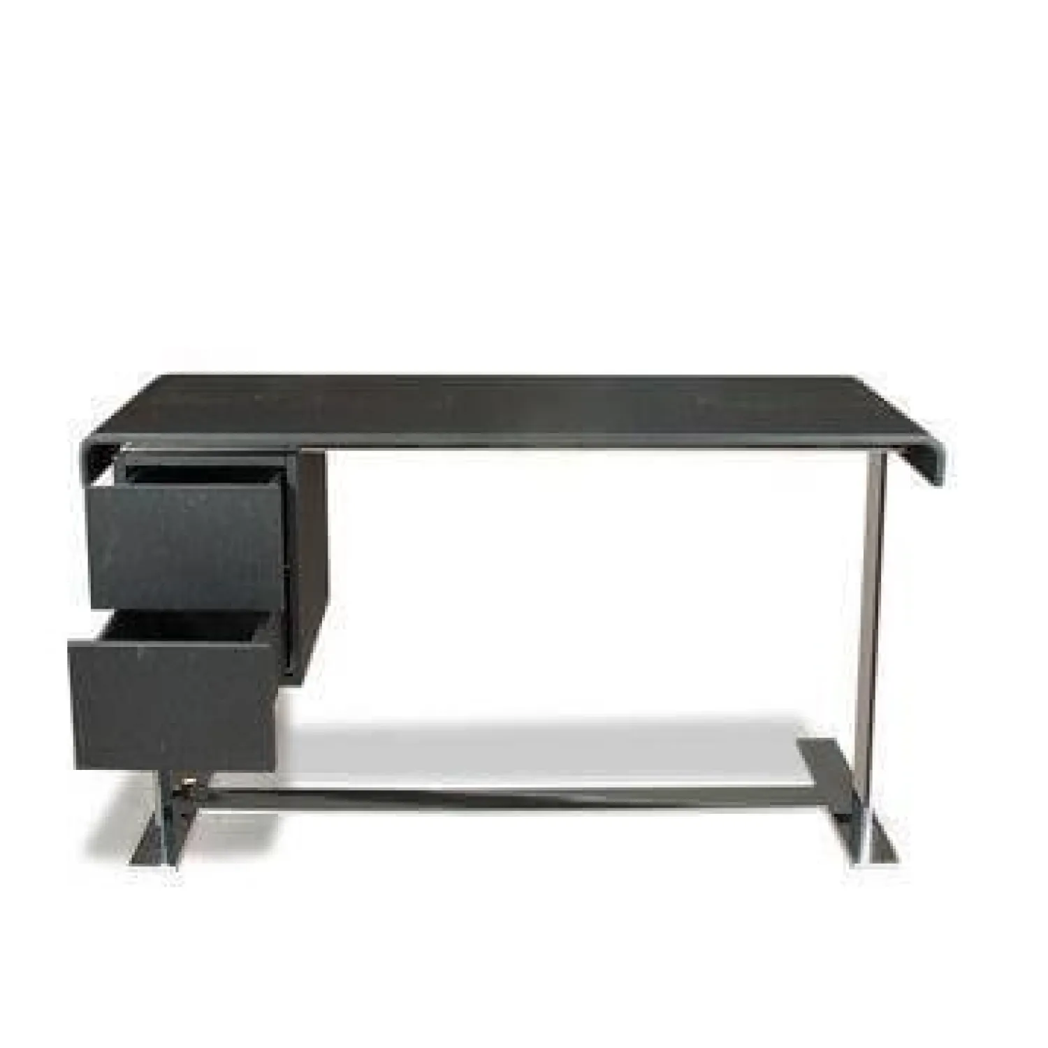 B&B Italia Schreibtische & Sekretäre|Schreibtisch Eileen Kernleder Schwarz Ladenelement Eiche Schwarz Gebeizt Gestell Glänzend Verchromt