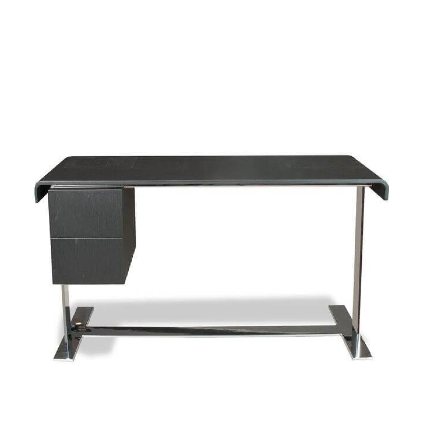 B&B Italia Schreibtische & Sekretäre|Schreibtisch Eileen Kernleder Schwarz Ladenelement Eiche Schwarz Gebeizt Gestell Glänzend Verchromt
