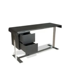 B&B Italia Schreibtische & Sekretäre|Schreibtisch Eileen Kernleder Schwarz Ladenelement Eiche Schwarz Gebeizt Gestell Glänzend Verchromt