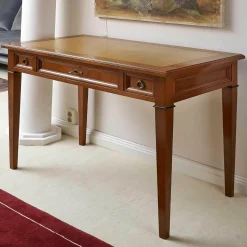 Ebanart Schreibtische & Sekretäre|Schreibtisch Kirschbaum Massiv Tischplatte Leder Mit Goldprägung