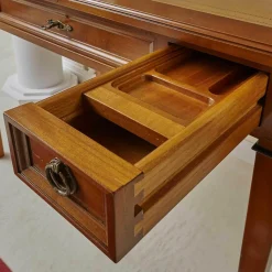 Ebanart Schreibtische & Sekretäre|Schreibtisch Kirschbaum Massiv Tischplatte Leder Mit Goldprägung