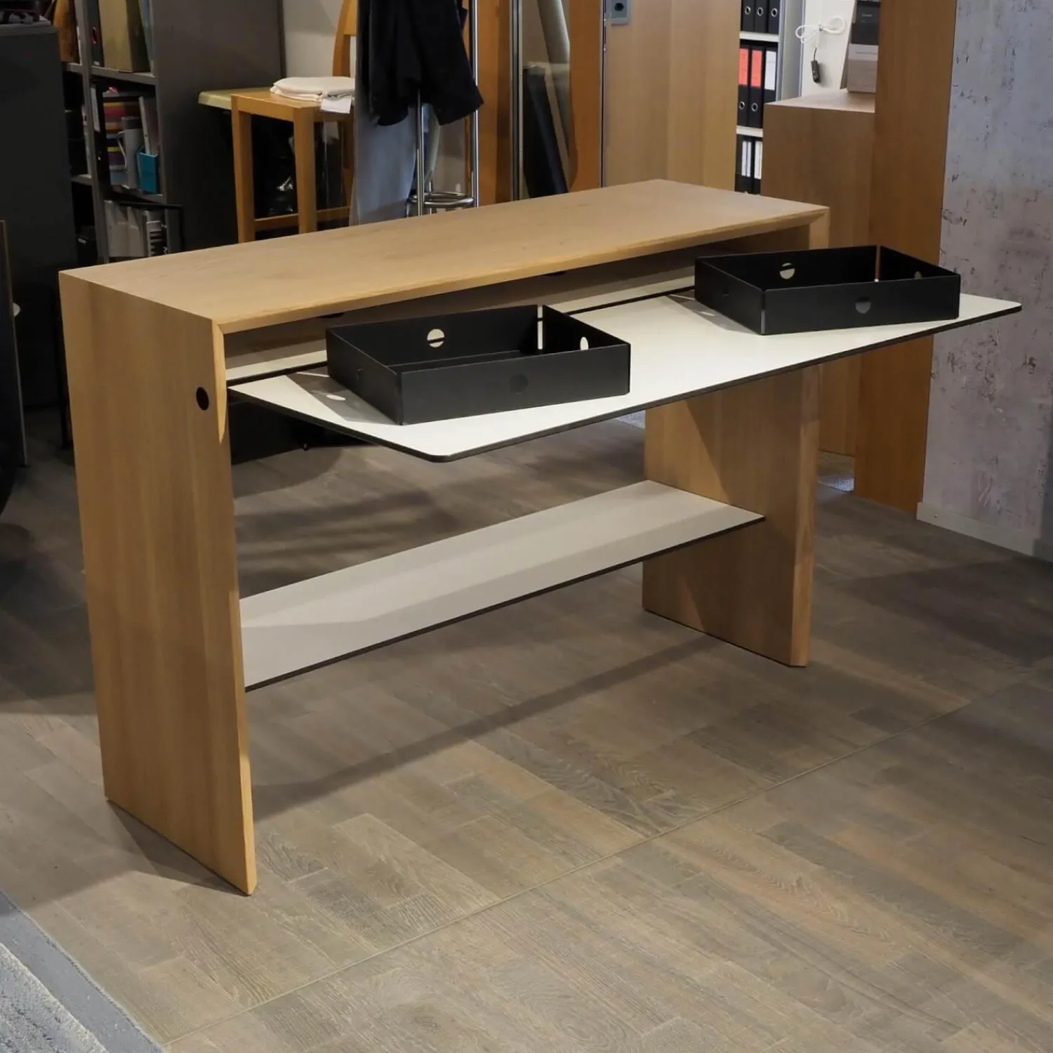 Girsberger Schreibtische & Sekretäre|Schreibtisch La Punt Eiche Massiv Aufgehellt Lackiert Arbeitstablar Klappbar