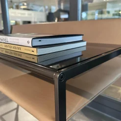 B&B Italia Schreibtische & Sekretäre|Schreibtisch Quiet Lines Platte Rauchglas Und Leder Kasia 330 Nussbaum Braun Gestell Schwarz Verchromt Mit Hocker