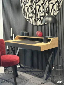 Lambert Schreibtische & Sekretäre|Schreibtisch Stanley 56316 Platte Eiche Natur Und Schwarz Gestell Eisenprofil Anthrazit Schwarz Geschweißt