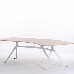 Renz Schreibtische & Sekretäre|Schreibtisch Star Eiche Hell Untergestell Stahl Weiß Lackiert