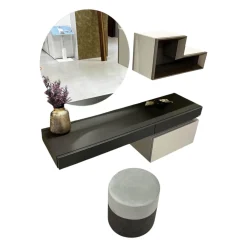 Hülsta Schreibtische & Sekretäre|Schreibtisch Tetrim Lack Seidengrau Grau Inklusive Spiegel Und Beleuchtung