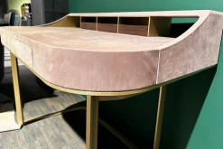 Baxter Schreibtische & Sekretäre|Schreibtisch Yves Tischplatte MDF Leder Kashmir Hell Rose Gestell Messing Matt