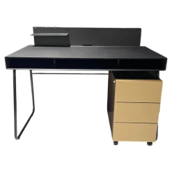 Hülsta Schreibtische & Sekretäre|Schreibtisch ZO 100 Tisch Paneel Schwarz Kufengestell Schwarz Mit Rollcontainer Korpus Und Front Champagner