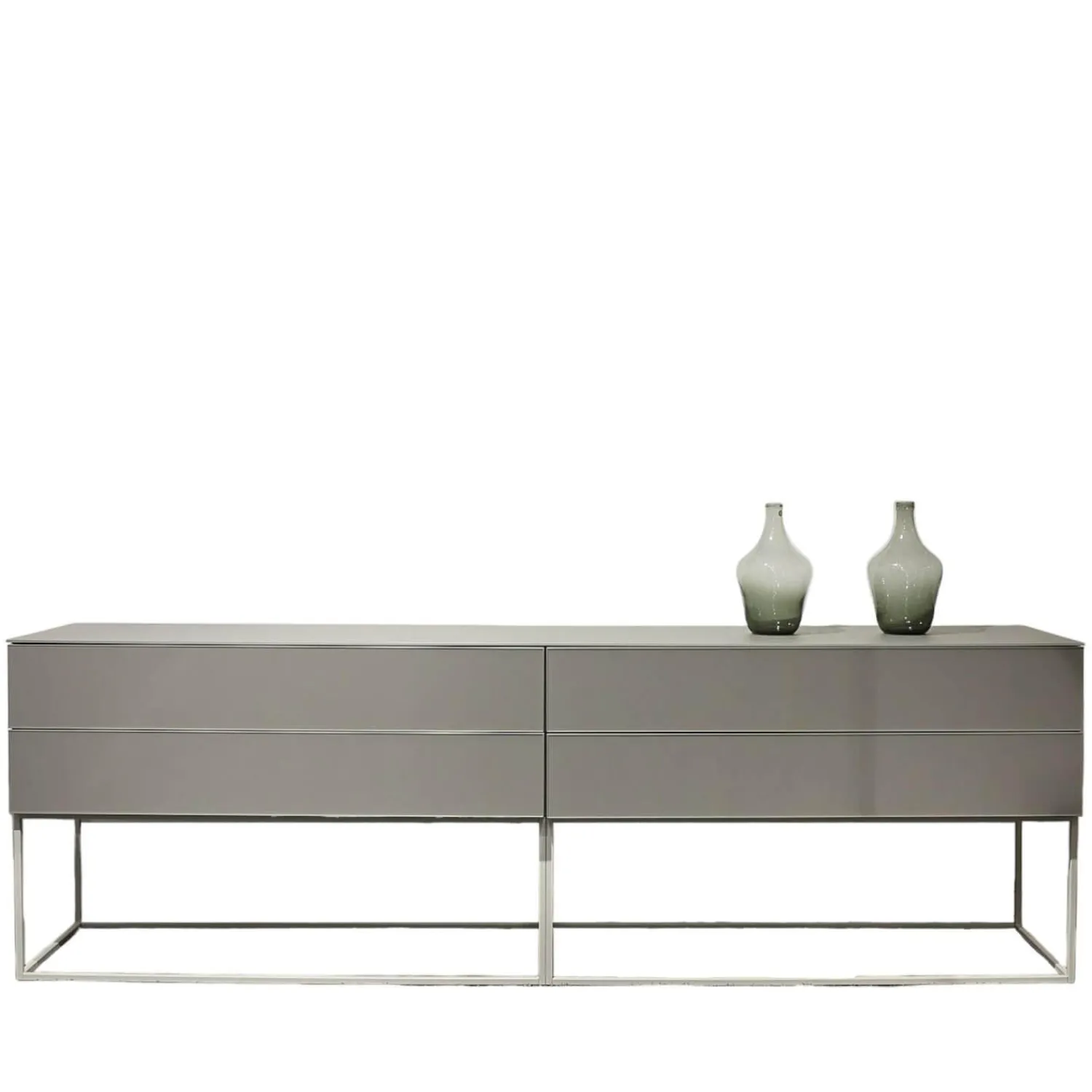 Kettnaker Konsolen|Schubkastenschrank Mio Korpus Lack Matt Asphalt Fronten Und Abdeckplatte Glas Matt Asphalt Gittergestell Steingrau