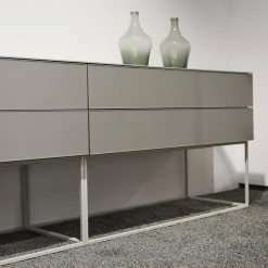 Kettnaker Konsolen|Schubkastenschrank Mio Korpus Lack Matt Asphalt Fronten Und Abdeckplatte Glas Matt Asphalt Gittergestell Steingrau