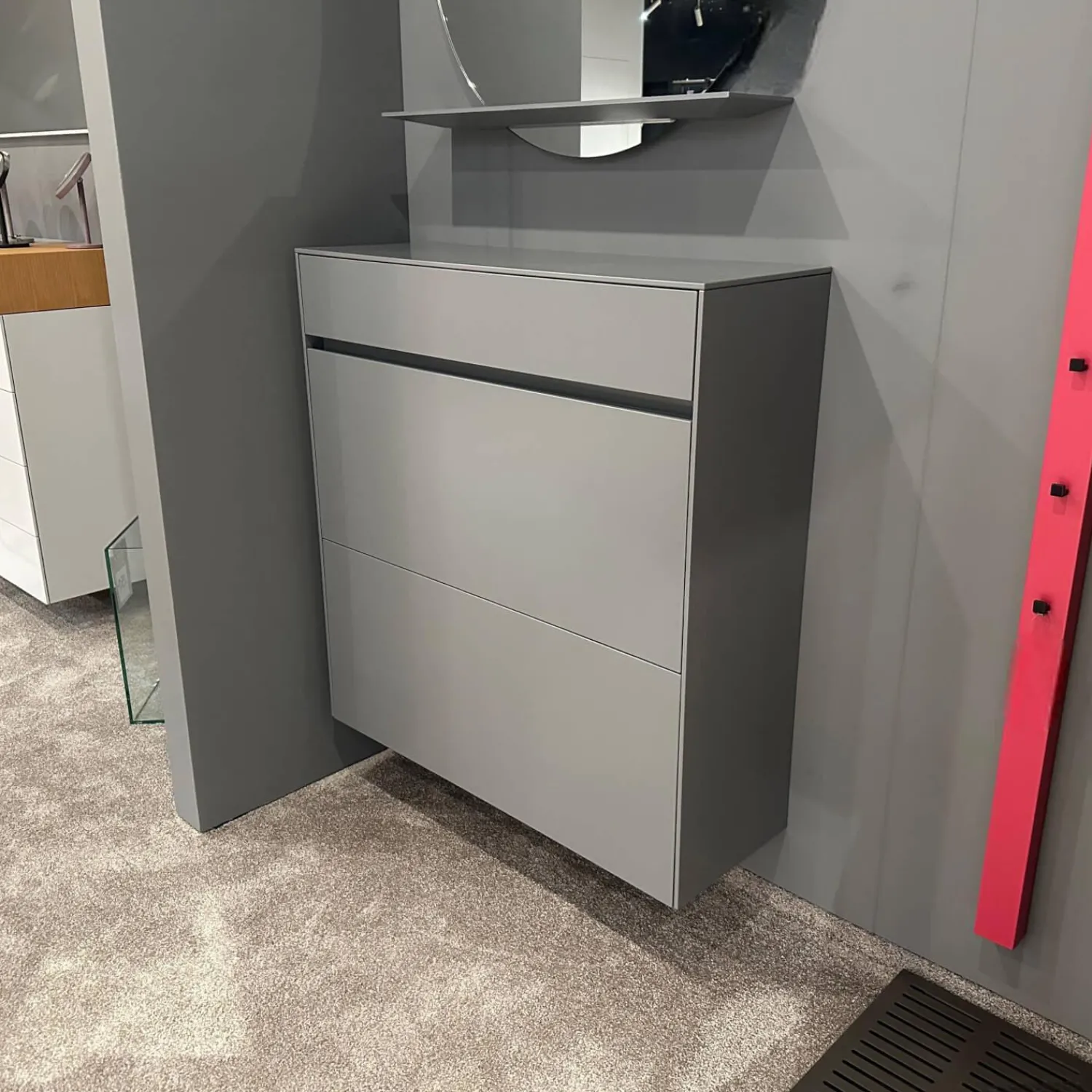 Schönbuch Schuhschränke|Schuhschrank Basisfarbe Lack Zement Grau Mit 2 Synchron Öffnenden Klappen