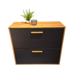 Natura Schuhschränke|Schuhschrank Wiliston Front MDF Gun Metal Schwarz Korpus Wildeiche Geölt