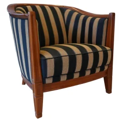 Eigene Herstellung Relaxsessel|Schulenburg Sichtholzsessel Monaco Bezug Stoff Stripe 4318 Sichtholzgestell Kirschbaum Massiv Antik