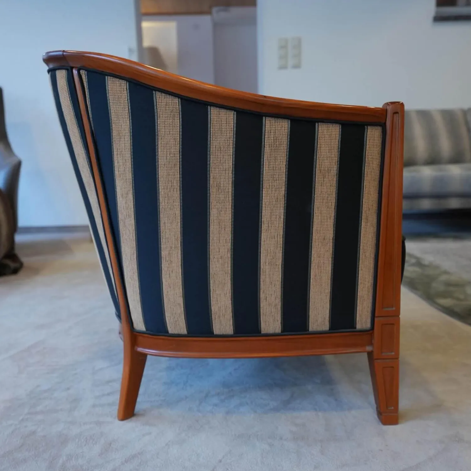 Eigene Herstellung Relaxsessel|Schulenburg Sichtholzsessel Monaco Bezug Stoff Stripe 4318 Sichtholzgestell Kirschbaum Massiv Antik