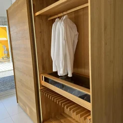 Team 7 Kleiderschränke|Schwebetürenschrank Lunetto Eiche Naturöl Glas Naturweiß Matt mit Innenbeleuchtung