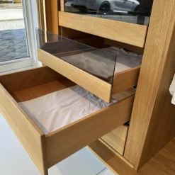 Team 7 Kleiderschränke|Schwebetürenschrank Lunetto Eiche Naturöl Glas Naturweiß Matt mit Innenbeleuchtung