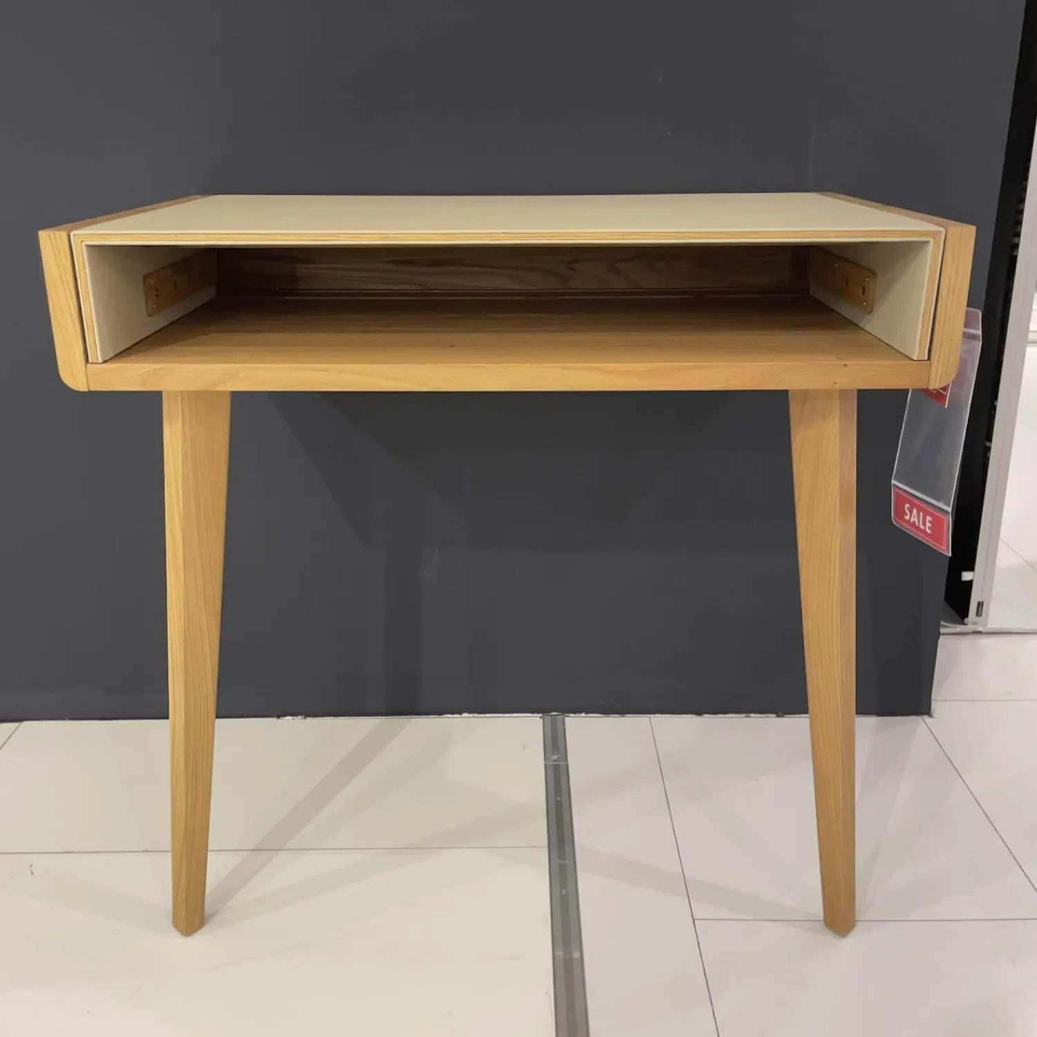 Team 7 Schreibtische & Sekretäre|Sekretär Sol Platte Bezug Leder L1 70230 Altweiß Beige Eiche Naturöl