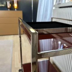 YOMEI Beistelltische|Servierwagen Flat Oberfläche Lack Oxidrot Rot Hochglanz Rahmen Edelstahl Poliert Inklusive Tablett Und Flaschenhalter