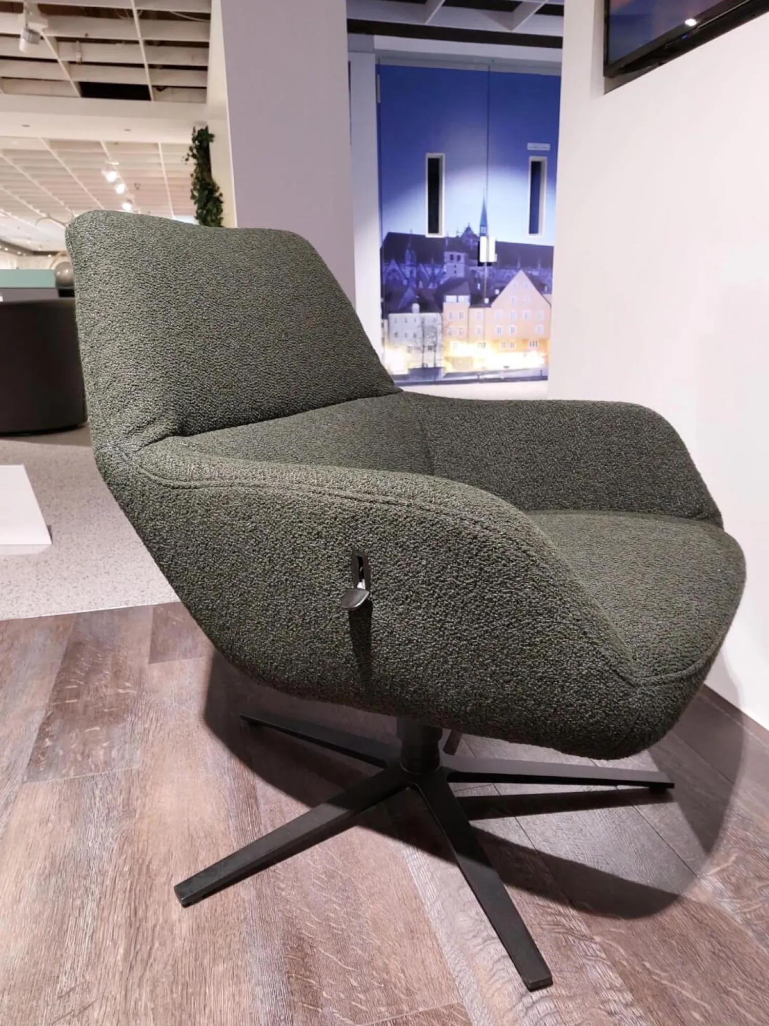 himolla Loungesessel|Sessel 7841 Stoff Crumble Bottle Grün Grau Sternfuß Stahl Anthrazit Mit Hocker