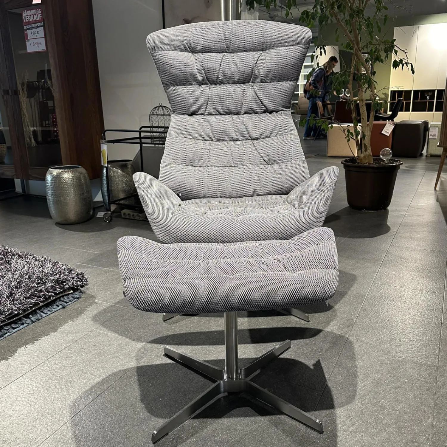 Thonet Relaxsessel|Sessel 808 Bezug Innen Stoff Soul 151 Pepper Grau Außen Nappaleder Nero Anthrazit Stahlgestell Edelstahloptik Und Hocker