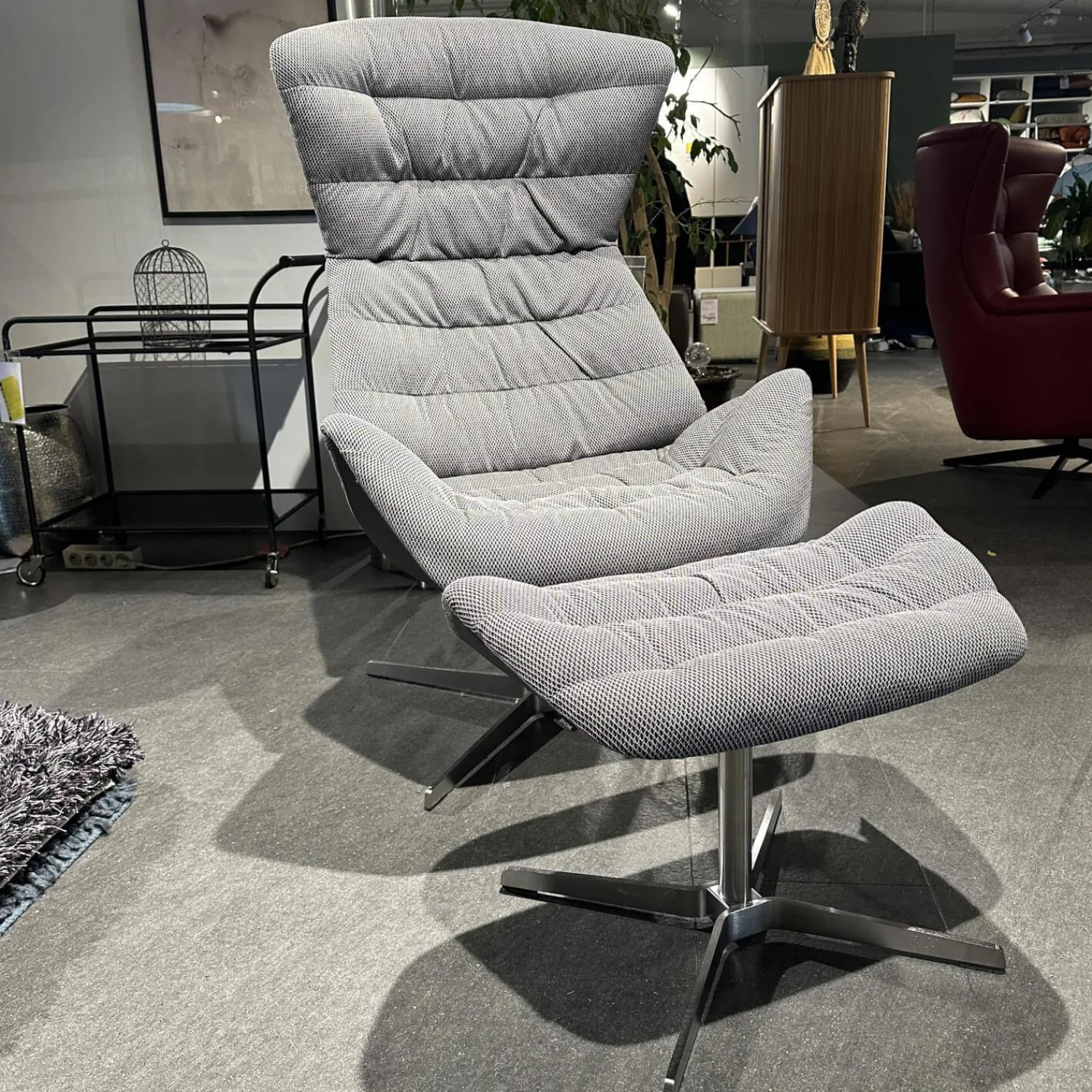 Thonet Relaxsessel|Sessel 808 Bezug Innen Stoff Soul 151 Pepper Grau Außen Nappaleder Nero Anthrazit Stahlgestell Edelstahloptik Und Hocker