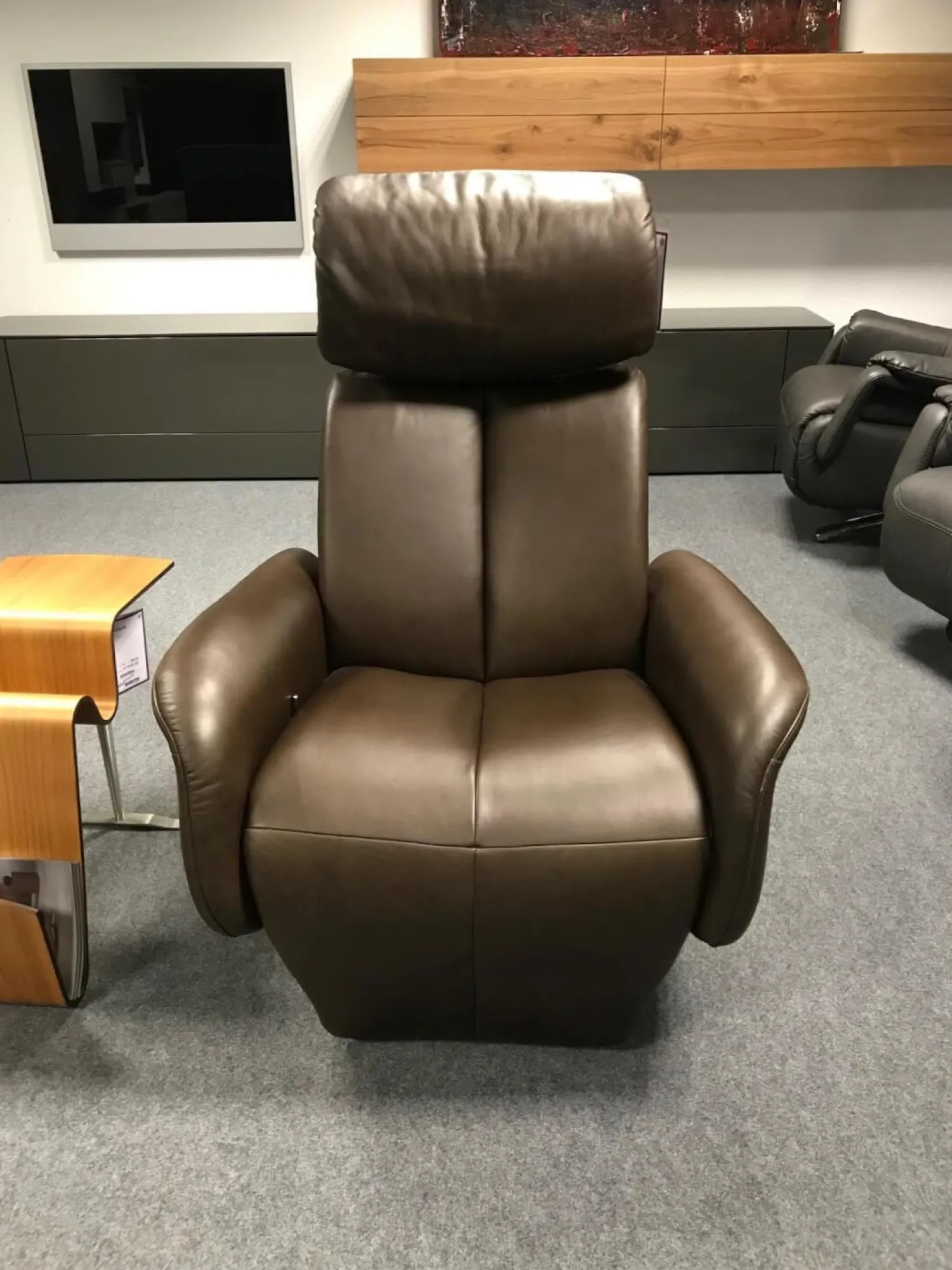 FM Munzer Relaxsessel|Sessel 5904 Bezug Leder Longlife Prestige Farbe 72 Nougat Dunkelbraun Fuß Metall Drehkreuz Chrom Mit Manuelle Verstellung