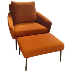 Rolf Benz Relaxsessel|Sessel 561 Jon Stoff 24 Kupferbraun Füße Metall Schwarz mit Hocker