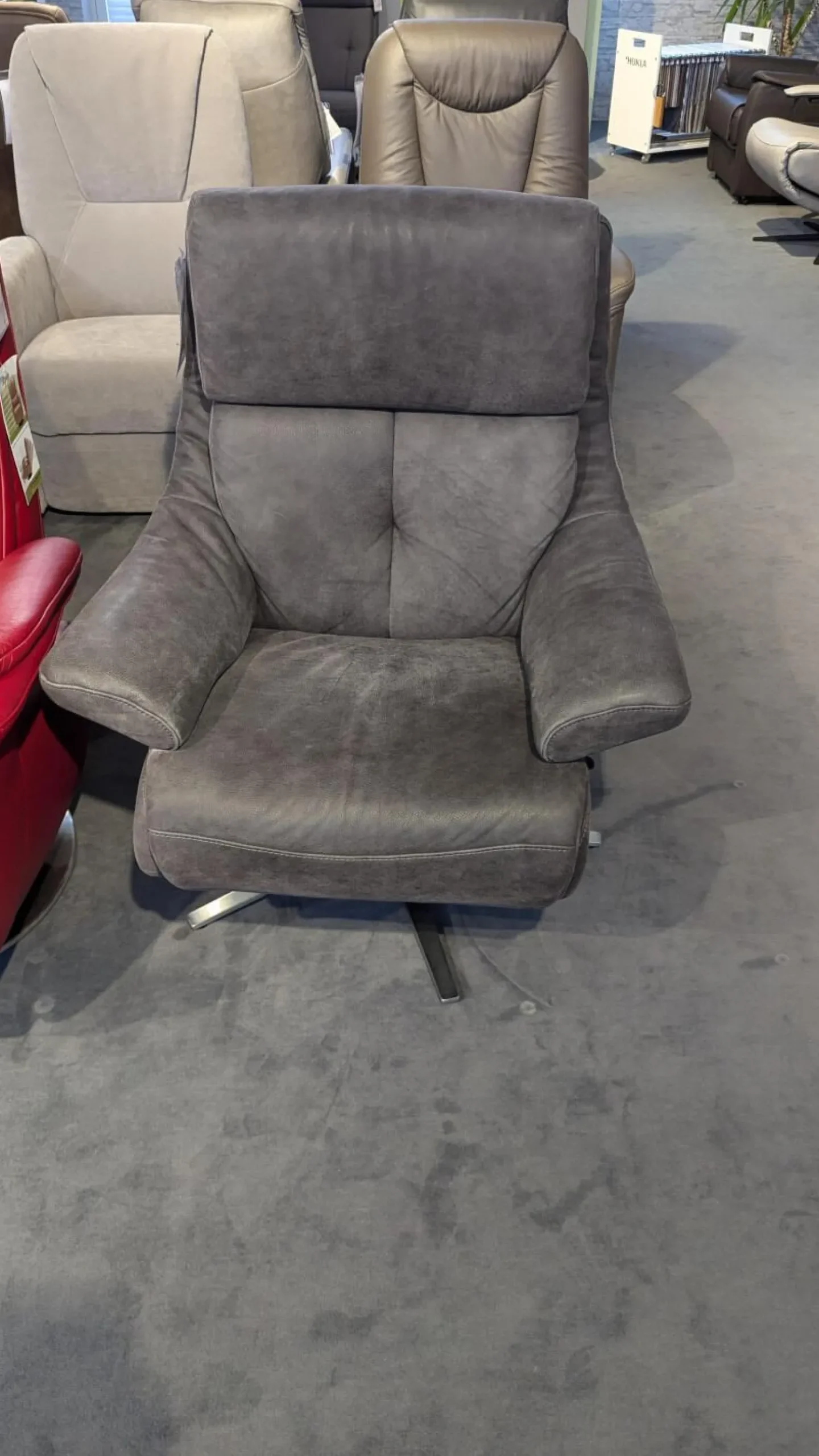 himolla Loungesessel|Sessel 7702 Leder Buffalo 33 Bison Grau Sternfuß Edelstahloptik 62 Mit Höhenverstellung