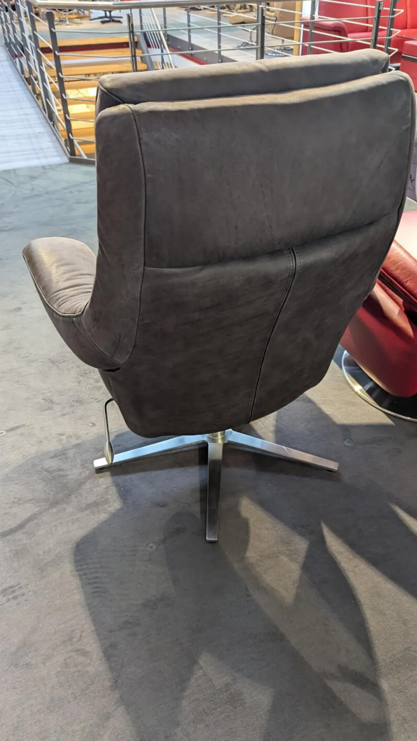 himolla Loungesessel|Sessel 7702 Leder Buffalo 33 Bison Grau Sternfuß Edelstahloptik 62 Mit Höhenverstellung