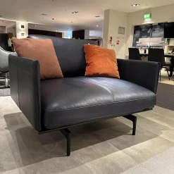 Rolf Benz Loungesessel|Sessel 536 Liv Smart Leder 42 103 Dunkelschwarzblau Gestell Aluminium Verkehrsschwarz Schwarz Inklusive Kissen