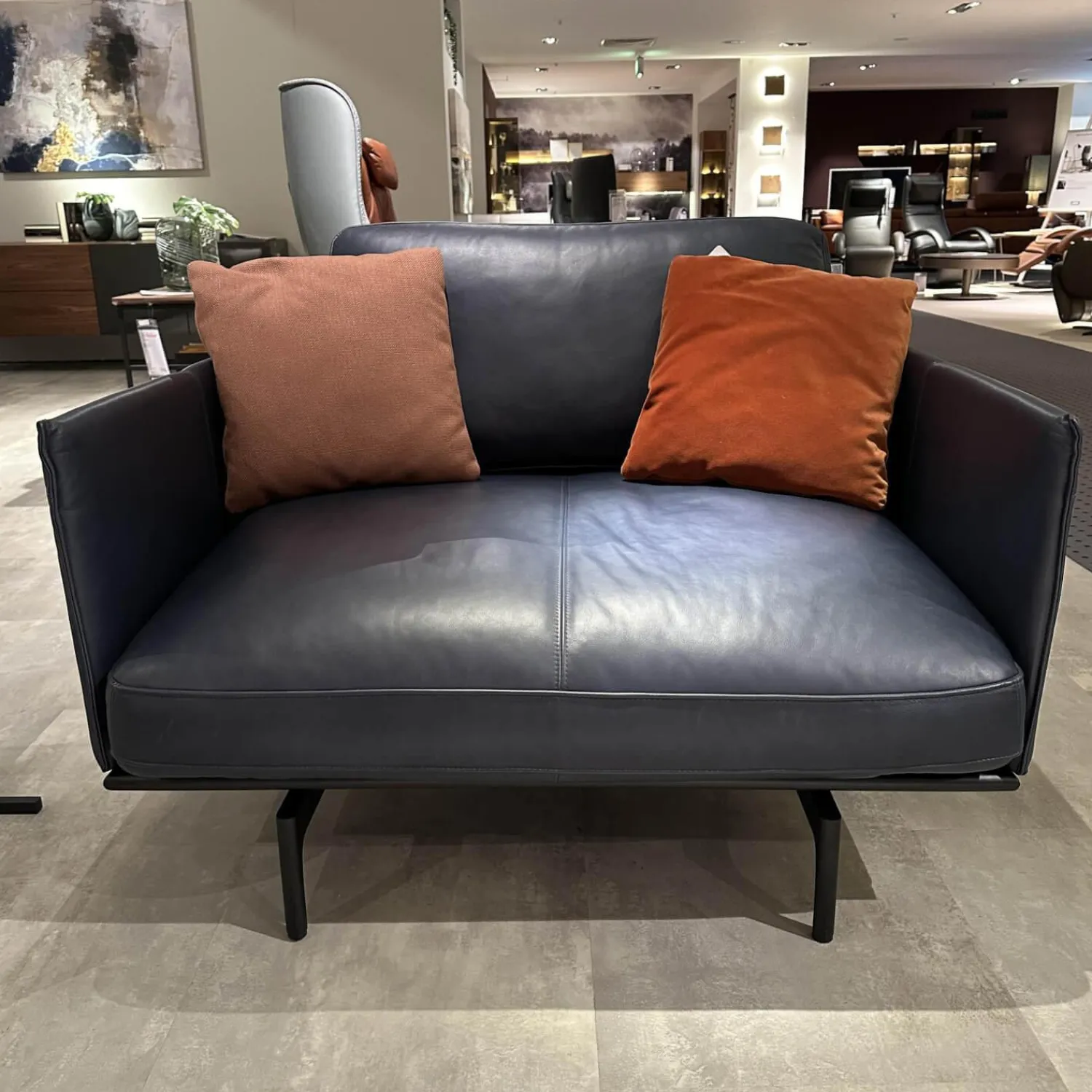 Rolf Benz Loungesessel|Sessel 536 Liv Smart Leder 42 103 Dunkelschwarzblau Gestell Aluminium Verkehrsschwarz Schwarz Inklusive Kissen