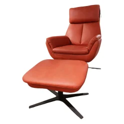 Zehdenick Relaxsessel|Sessel 4252 Stoff Galero Rot Sternfuß Metall Schwarz mit Hocker