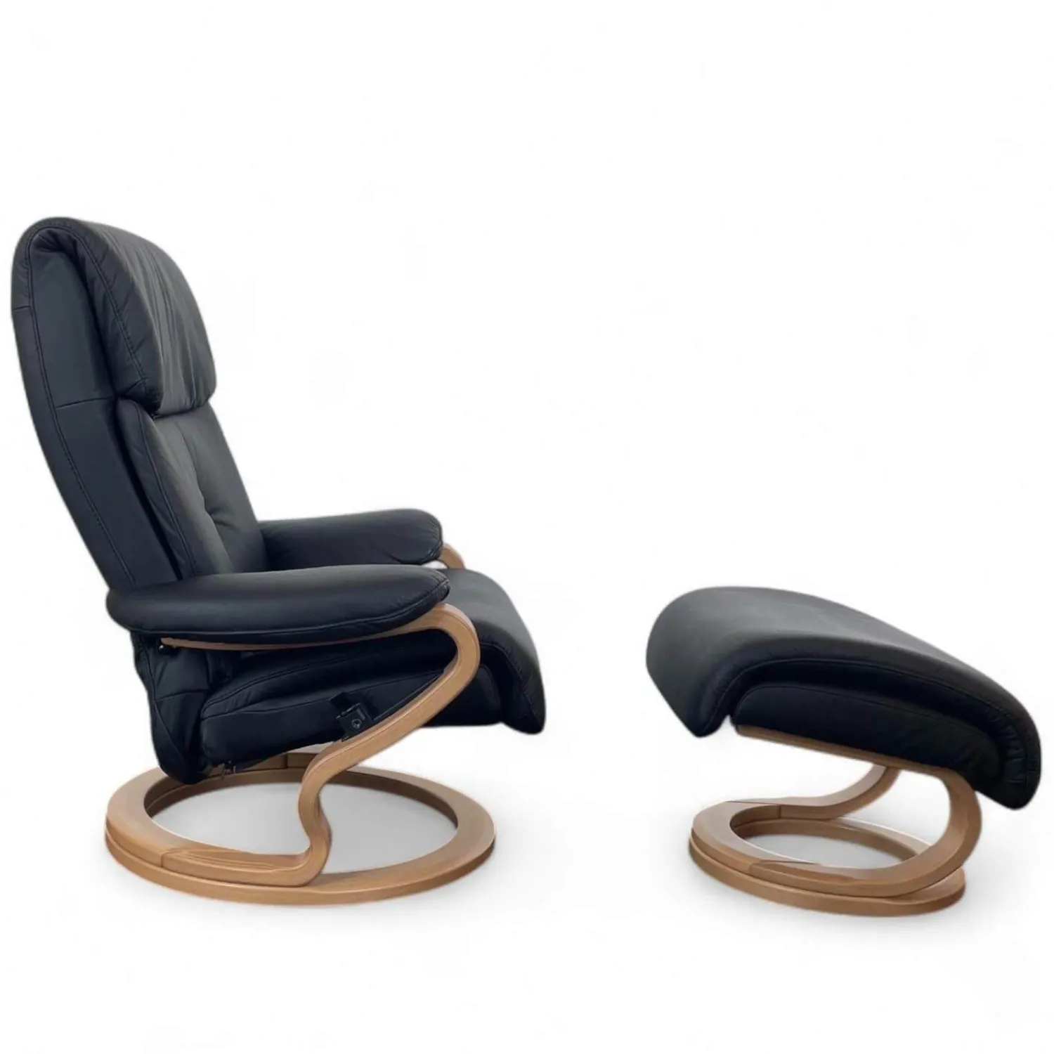 himolla Relaxsessel|Sessel 7037 Zero Stress Echtleder Longlife Black Schwarz Gestell Buche Inklusive Hocker