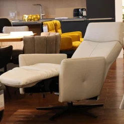 Rom Relaxsessel|Sessel Alva Leder Montana Pearl Beige Sternfuß Metall Schwarz